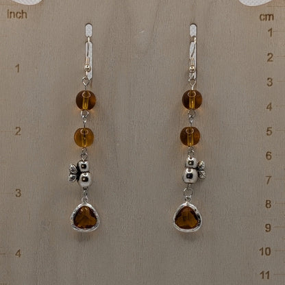 ✨Nectarflick✨| Amber Bee Earrings with Silver-Toned Charms and Glass Accents