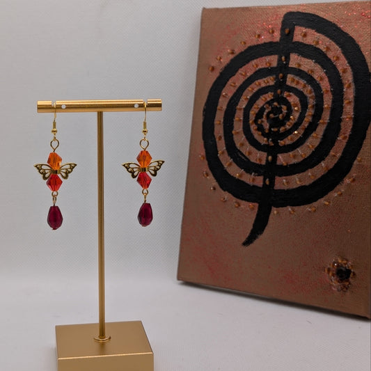 ✨Blazeblink✨| Gold-Winged Fairy Earrings in Orange & Red