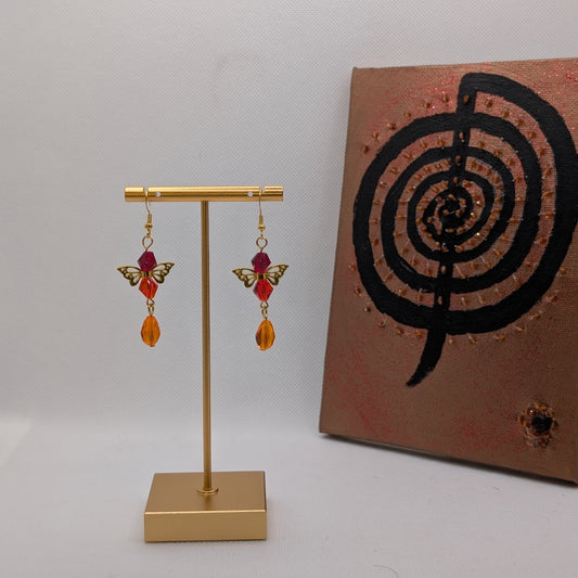 ✨Flameflick✨| Gold-Winged Fairy Earrings in Red & Amber Orange