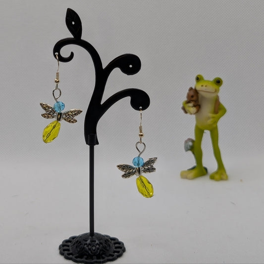 ✨Sweet Svítlo✨| Blue & Yellow Fairy Earrings with Silver-Toned Wings