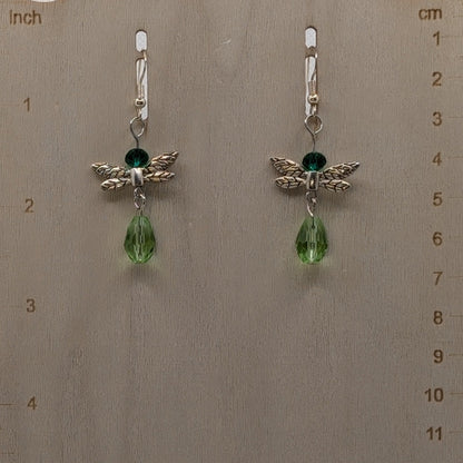 ✨Gigglegrass✨| Green Fairy Earrings with Silver-Toned Wings