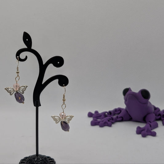 ✨Lulaplum✨| Pink & Plum Fairy Earrings with Silver-Toned Wings
