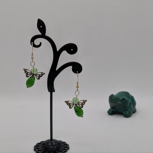 ✨Mossmint✨| Green Fairy Earrings With Silver-Toned Wings