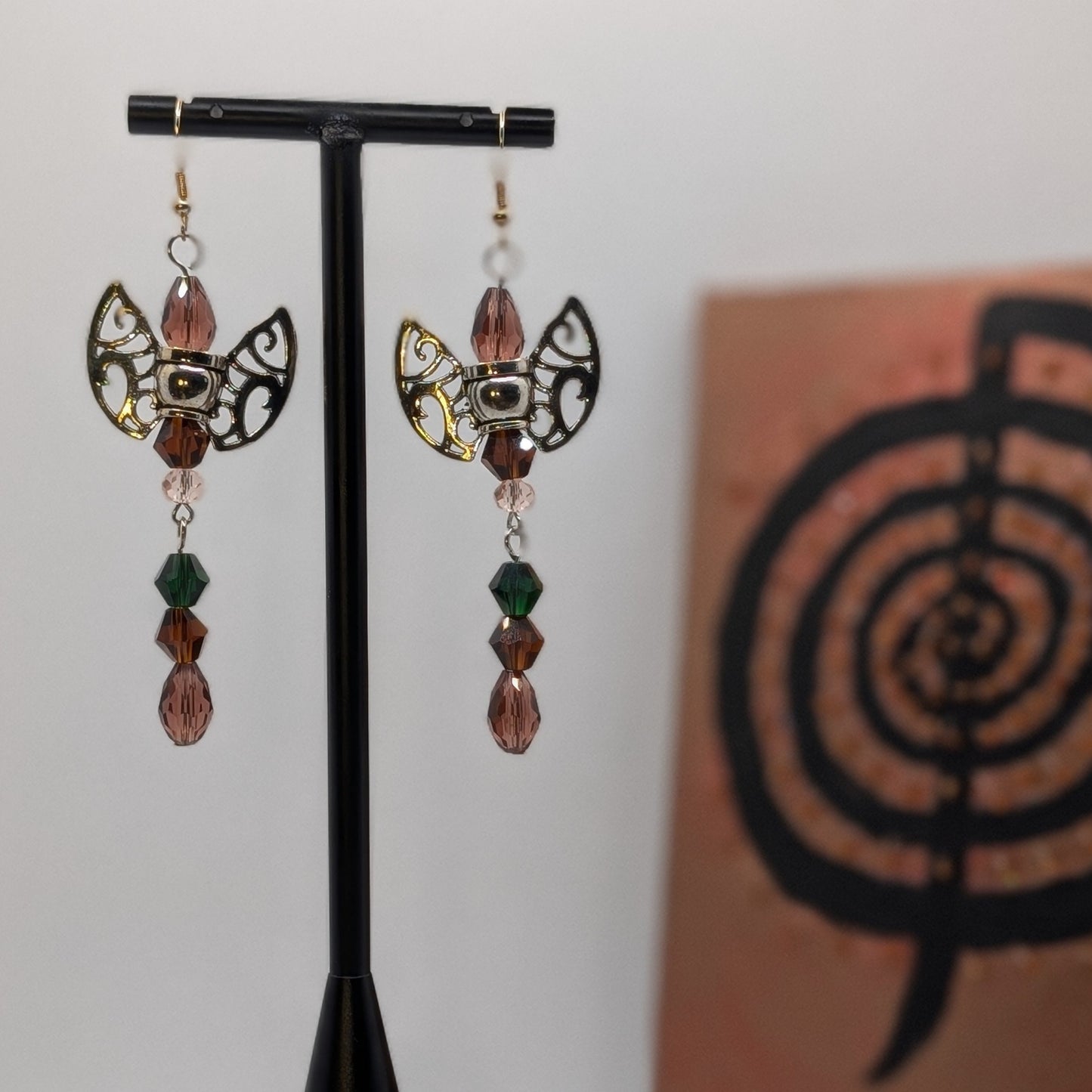 ✨Cleavewing✨| Battle-Axe Inspired Fae Earrings with Smoky Crystals & Silver-Toned Wings