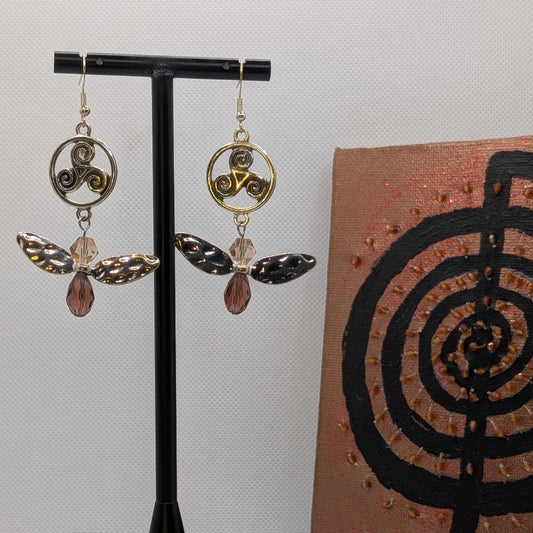 ✨Triskelift✨| Rose Champagne Spiral Fairy Earrings with Triskelion Charms
