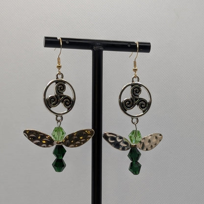 ✨Triskeflit✨| Green Spiral Fairy Earrings with Triskelion Charms