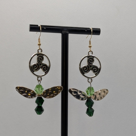 ✨Triskeflit✨| Green Spiral Fairy Earrings with Triskelion Charms