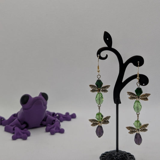 ✨The Vineyard Escapees✨| Green & Purple Fairy Earrings with Silver-Toned Wings
