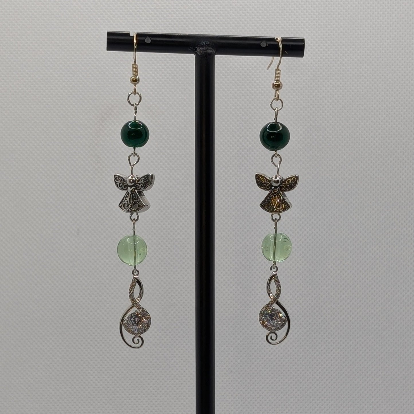 ✨Choirelle✨| Fairy Spiral Earrings with Silver Charms & Green Beads