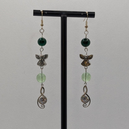 ✨Choirelle✨| Fairy Spiral Earrings with Silver Charms & Green Beads