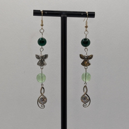 ✨Choirelle✨| Fairy Spiral Earrings with Silver Charms & Green Beads