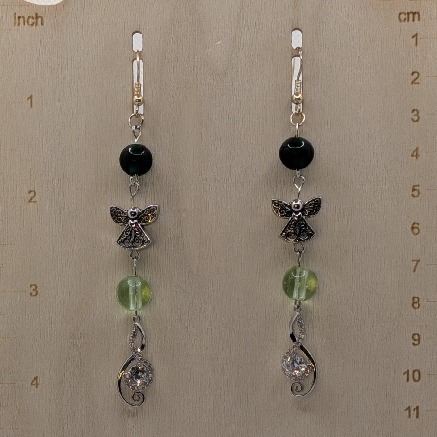 ✨Choirelle✨| Fairy Spiral Earrings with Silver Charms & Green Beads