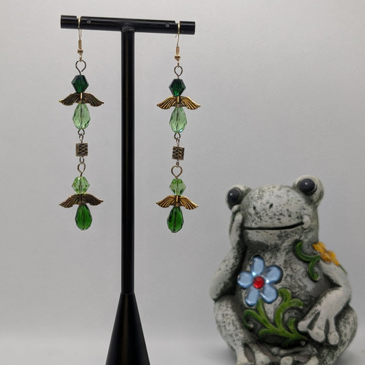 ✨Gladeglyph✨| Green Forest Fairy Wing Earrings with Celtic Knot Detail