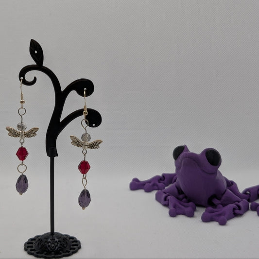 ✨Berryveil✨| Red, Plum, & Silver-Winged Fairy Earrings