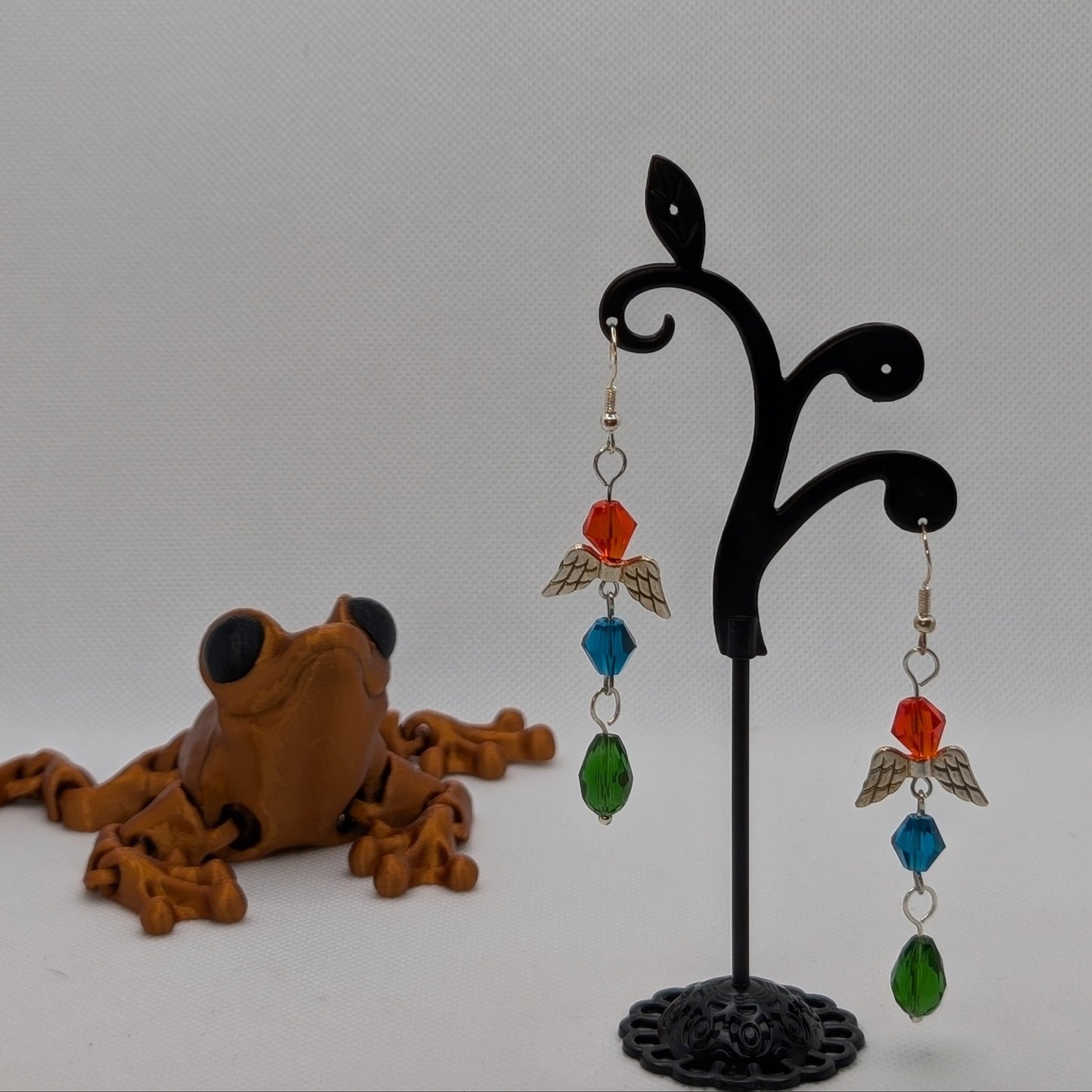 ✨Candyflutter✨| Whimsical Fairy Wing Dangle Earrings in Red, Blue & Green Beads