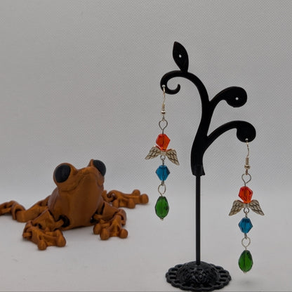 ✨Candyflutter✨| Whimsical Fairy Wing Dangle Earrings in Red, Blue & Green Beads