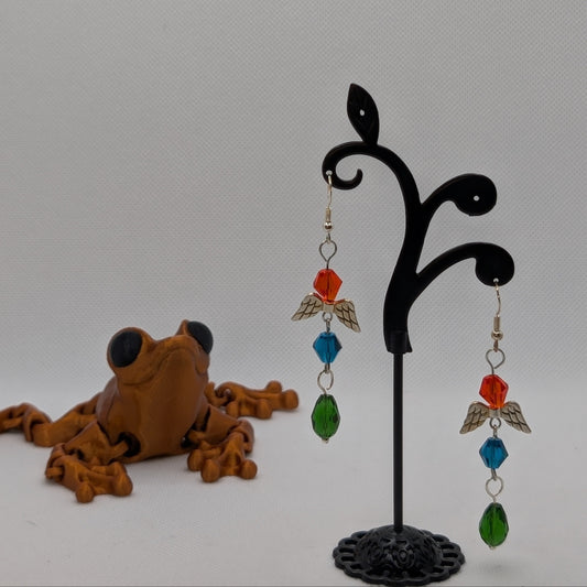 ✨Candyflutter✨| Whimsical Fairy Wing Dangle Earrings in Red, Blue & Green Beads