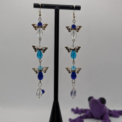 ✨Skyflight✨| Long Blue & Bronze Fairy Wing Earrings in Flight Formation