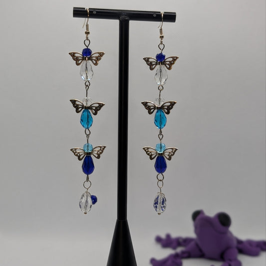 ✨Skyflight✨| Long Blue & Bronze Fairy Wing Earrings in Flight Formation