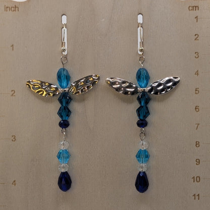 ✨Aquelle✨| Water Elemental Fairy Earrings with Silver-Toned Wings