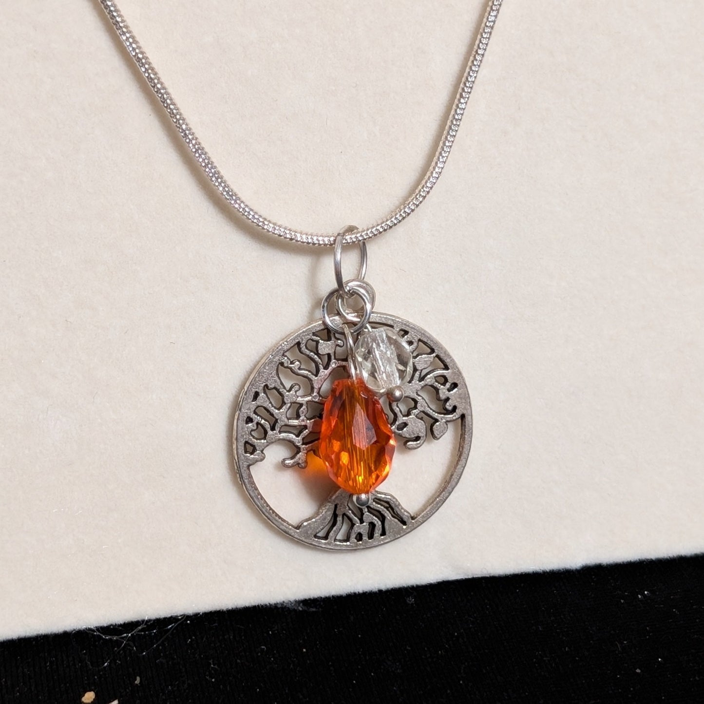 ✨Kindlebough✨| Orange Glass & Silver-Toned Tree of Life Necklace & Earrings Set