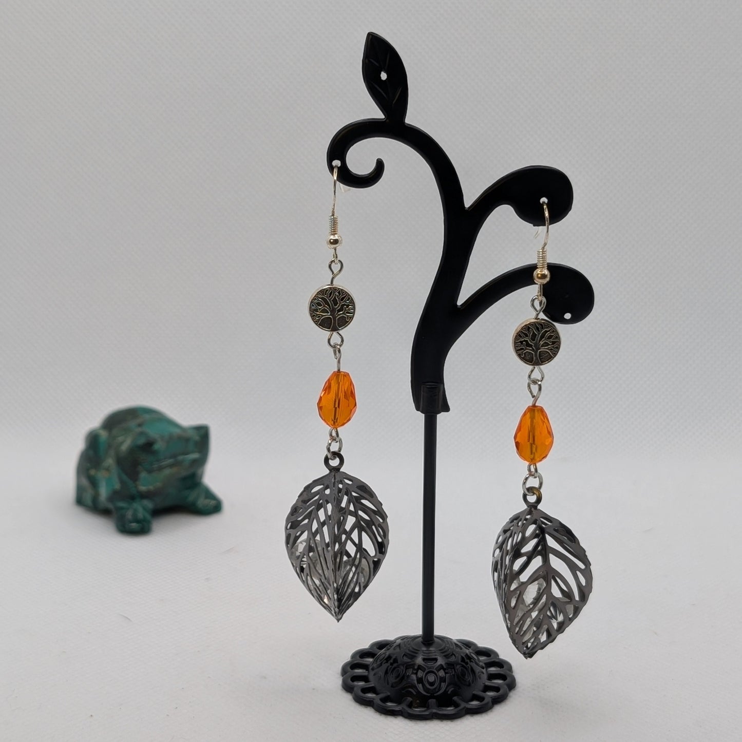 ✨Kindlebough✨| Orange Glass & Silver-Toned Tree of Life Necklace & Earrings Set