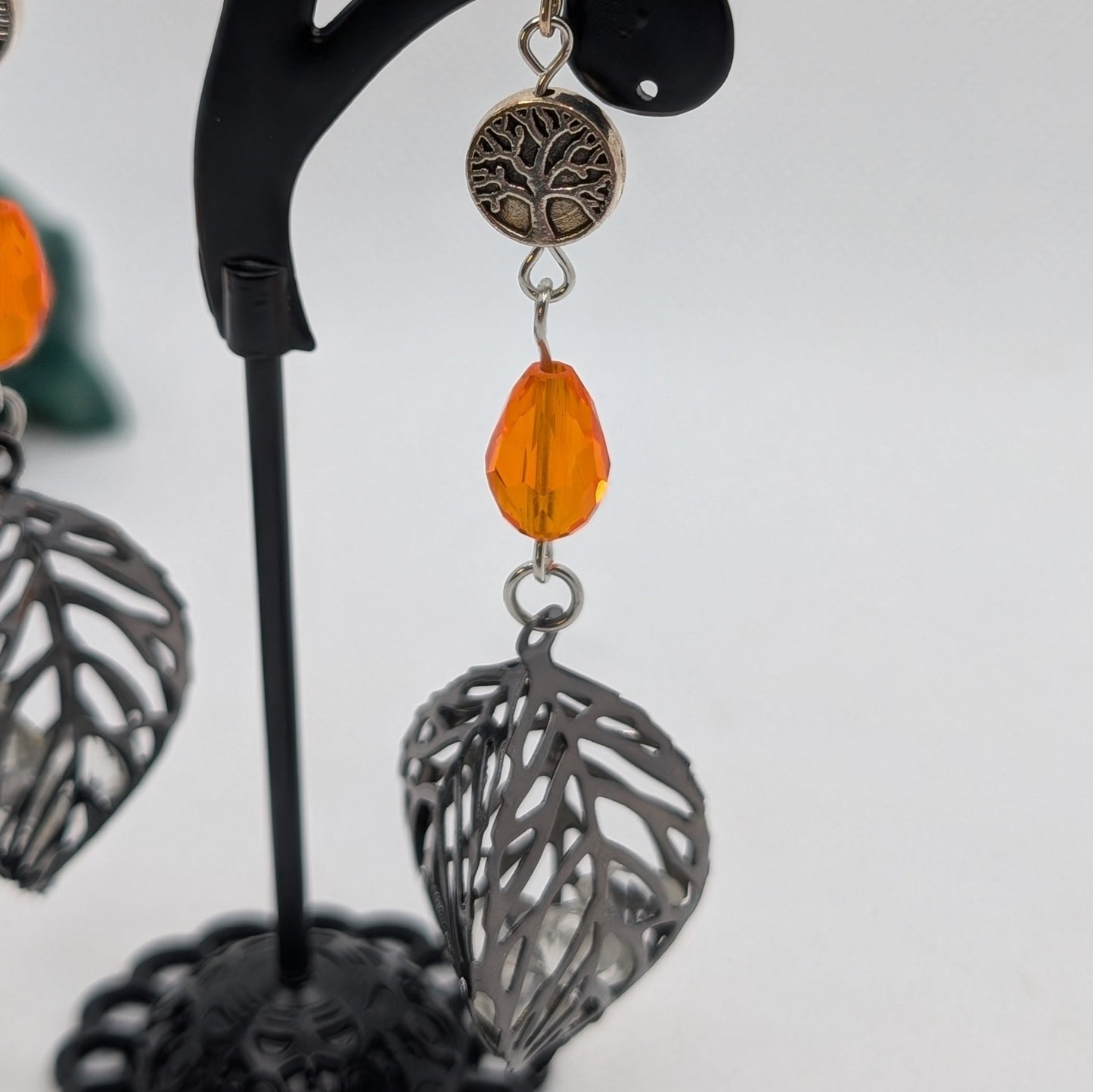 ✨Kindlebough✨| Orange Glass & Silver-Toned Tree of Life Necklace & Earrings Set