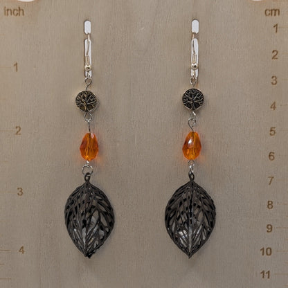 ✨Kindlebough✨| Orange Glass & Silver-Toned Tree of Life Necklace & Earrings Set