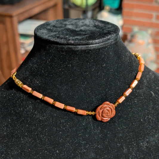 ✨Terrabloom✨| Pink Aventurine & Goldstone Choker with Faux Leather Cord