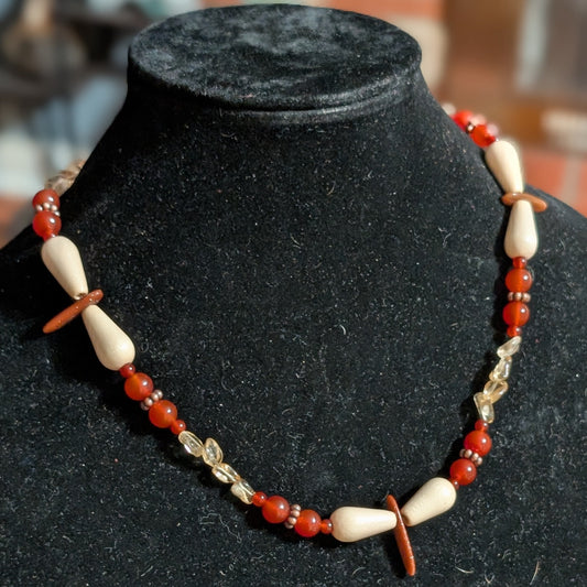 ✨Moltenflit✨| Carnelian, Citrine & Goldstone Necklace with Wooden Wing Accents