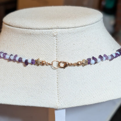 ✨Celestalis✨| Blue Lace Agate & Amethyst Celestial Necklace with Moon, Star & Planet Charms