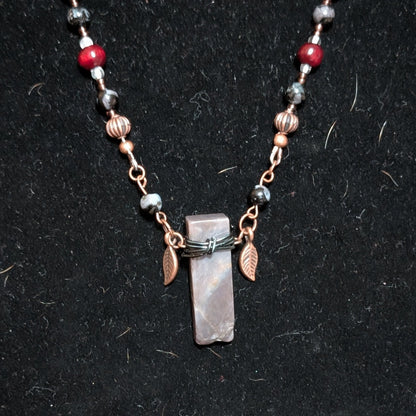 ✨Merlithic✨| Merlinite and Wood Necklace with Clear Quartz and Agate Pendant