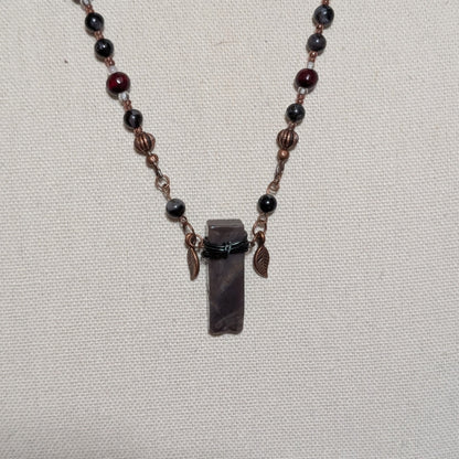 ✨Merlithic✨| Merlinite and Wood Necklace with Clear Quartz and Agate Pendant