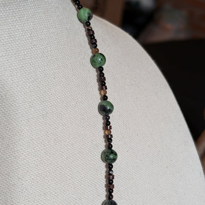 ✨The Vineroot Leaf✨| Ruby Zoisite, Sardonyx, & Wood Necklace with Leaf Pendant