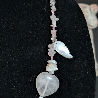 ✨Amorcrest✨| Rose Quartz & Rainbow Moonstone Necklace with Shell Wings