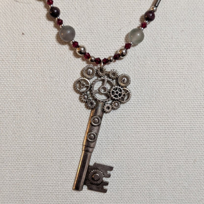 ✨Cogheart✨| Garnet & Bloodstone Steampunk Key Necklace