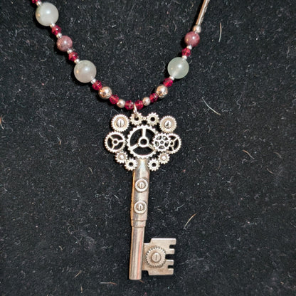 ✨Cogheart✨| Garnet & Bloodstone Steampunk Key Necklace