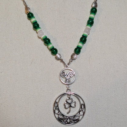 ✨Glyphglen✨| Green & White Jade Shamrock Necklace with Spiral Accents