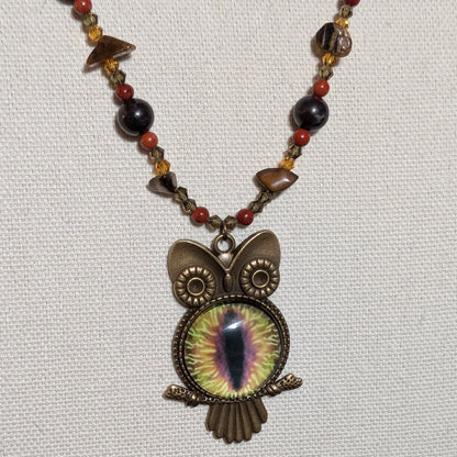 ✨Eyeseehoo✨| Owl Necklace with Jasper, Tourmaline, & Tiger’s Eye Gemstones
