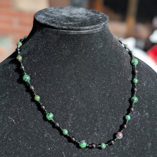 ✨Deepthicket✨| African Turquoise, Ruby Zoisite & Onyx Necklace