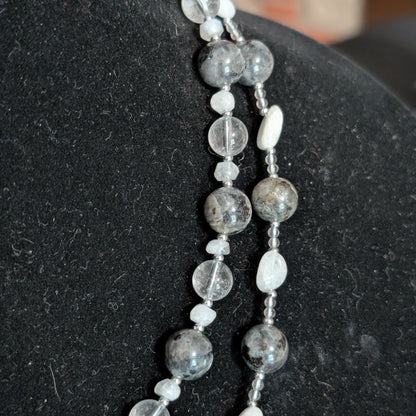 ✨Moonlace✨| Larvikite, Rainbow Moonstone & Clear Quartz Double Strand Necklace