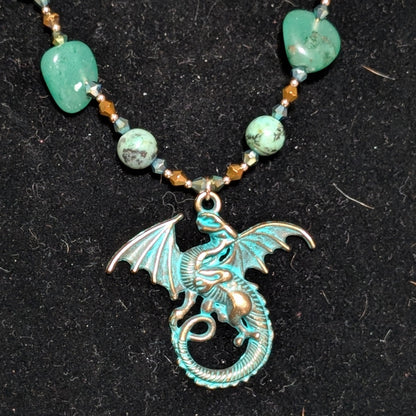 ✨Glimmerhoard✨| Green Aventurine & African Turquoise Fae Dragon Treasure Necklace