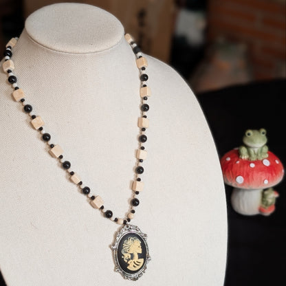 ✨Lady Lacebone✨| Black Tourmaline & White River Stone Skeleton Cameo Necklace