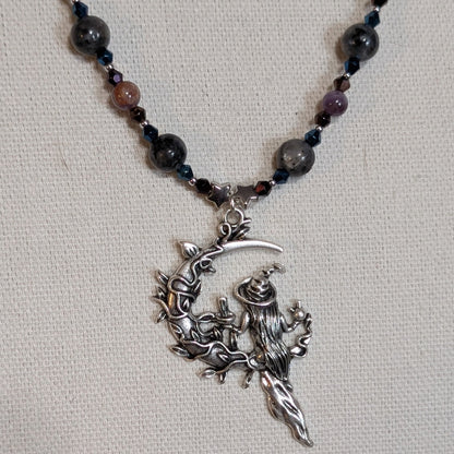 ✨Moonshadow Hex✨| Labradorite & Amethyst Necklace with Witch Pendant