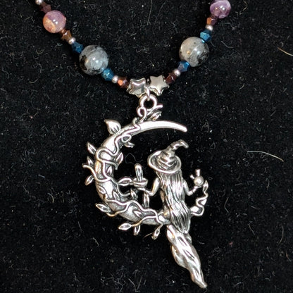✨Moonshadow Hex✨| Labradorite & Amethyst Necklace with Witch Pendant