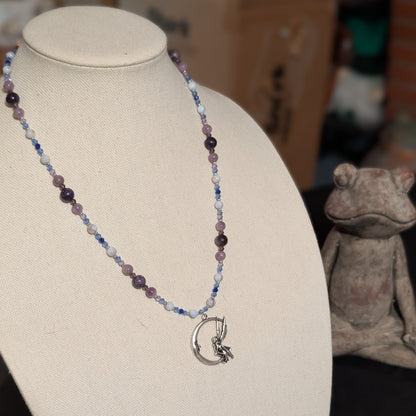 ✨Lunarae✨| Blue Lace Agate, Lepidolite, & Charoite Fairy Moon Necklace