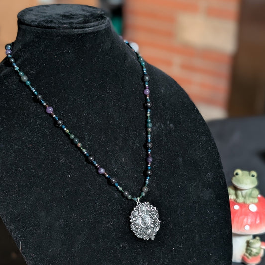 ✨Midnight Reliquary✨| Charoite, Agate, Bloodstone & Tourmaline Medallion Necklace