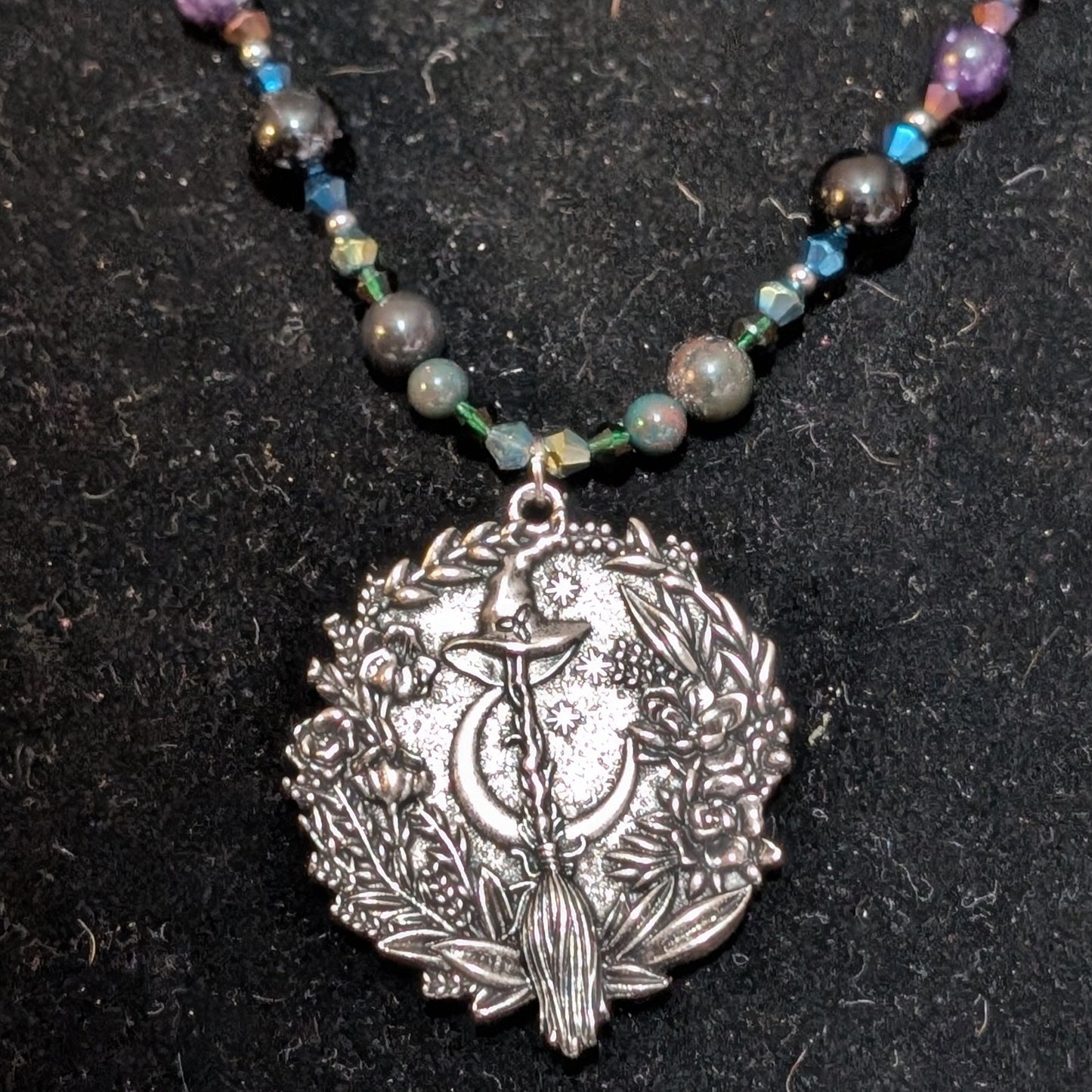 ✨Midnight Reliquary✨| Charoite, Agate, Bloodstone & Tourmaline Medallion Necklace