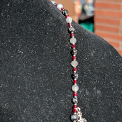 ✨Grave Waltz✨| Skeleton Necklace with Indigo Gabbro (Merlinite) and Silver Gray Moonstone
