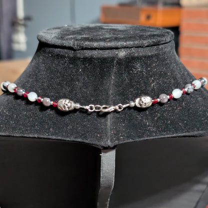 ✨Grave Waltz✨| Skeleton Necklace with Indigo Gabbro (Merlinite) and Silver Gray Moonstone